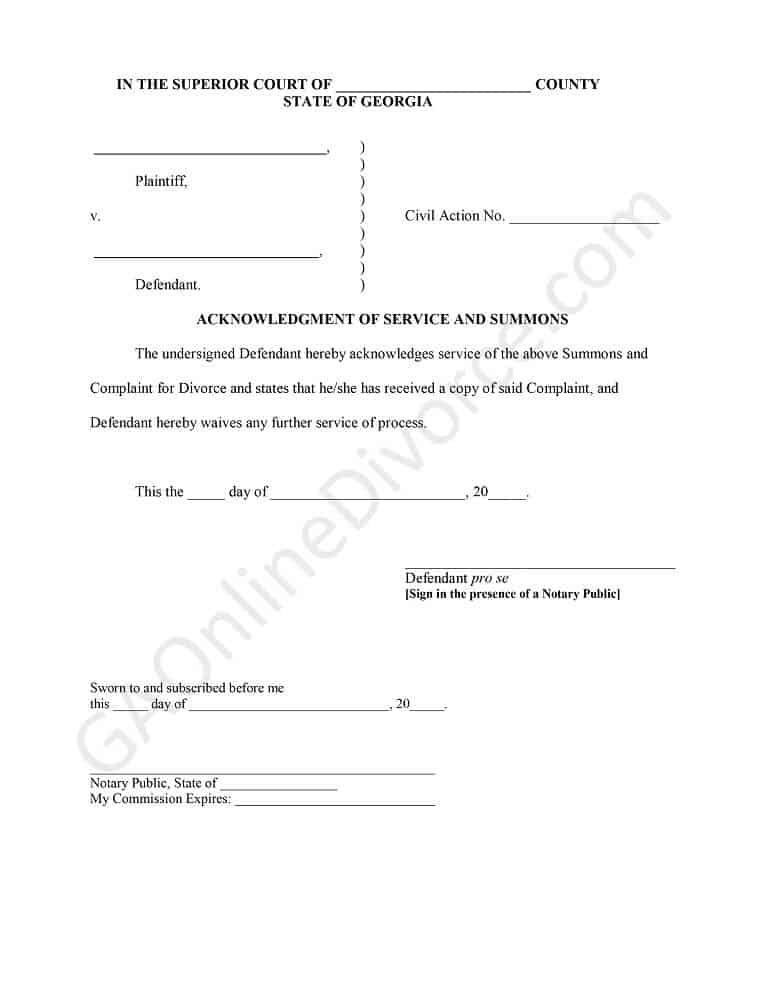 acknowledgment of service and summons diy