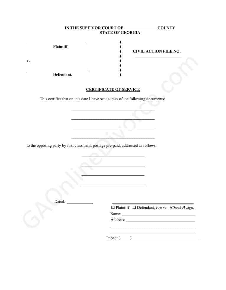 certificate of service diy