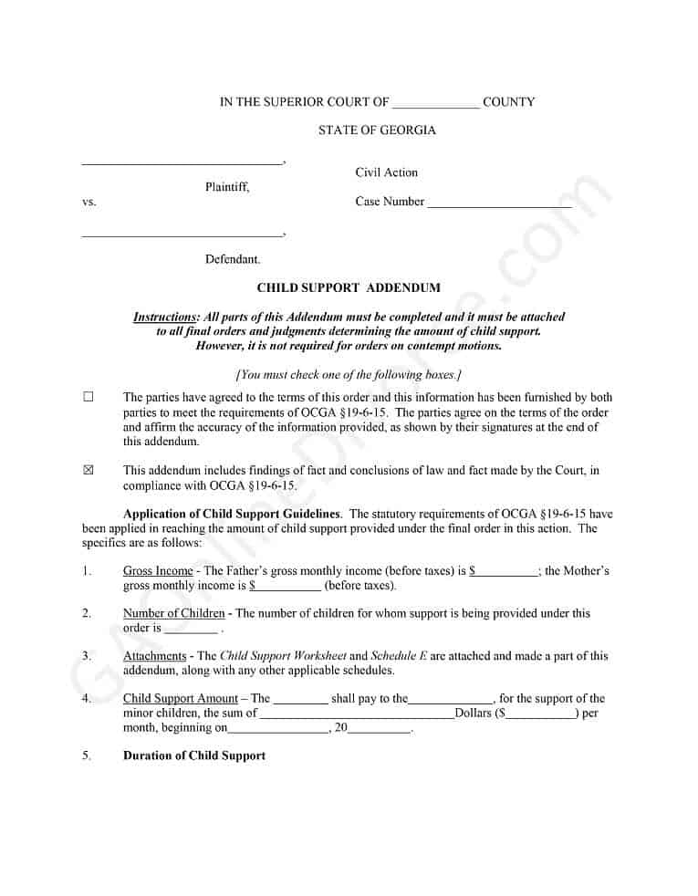 child support addendum diy