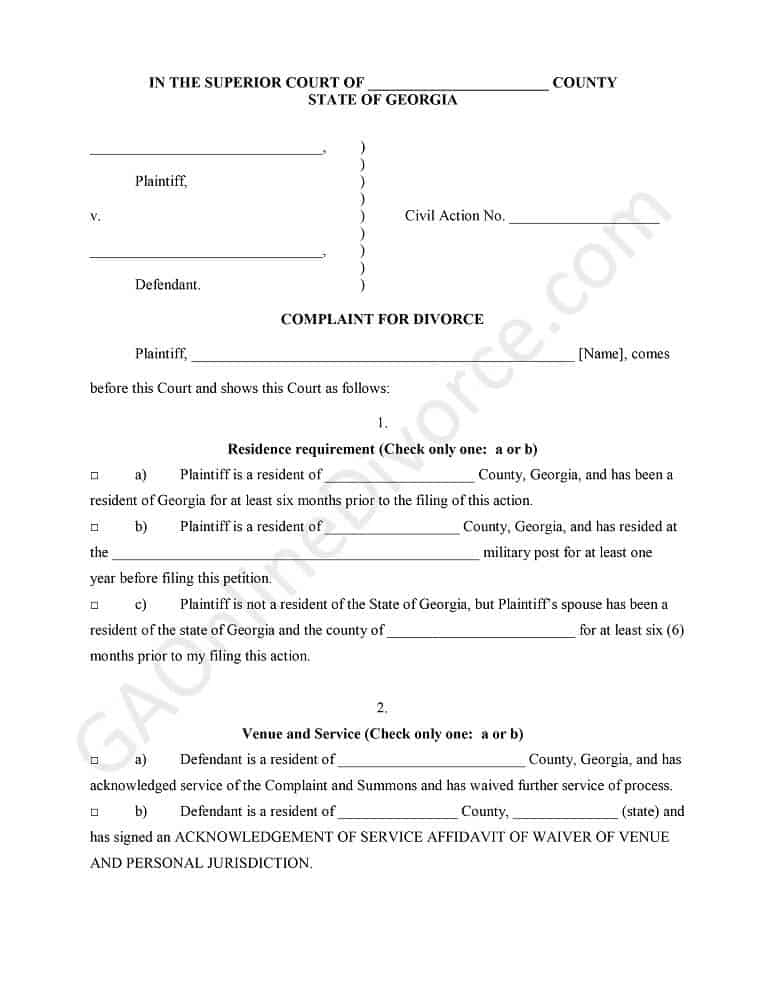 complaint for divorce diy