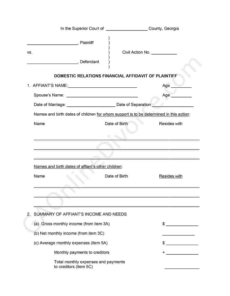 domestic relations financial affidavit diy