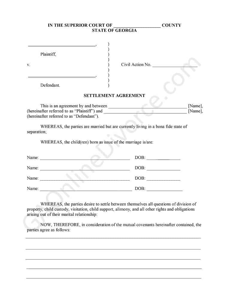 settlement agreement with children diy