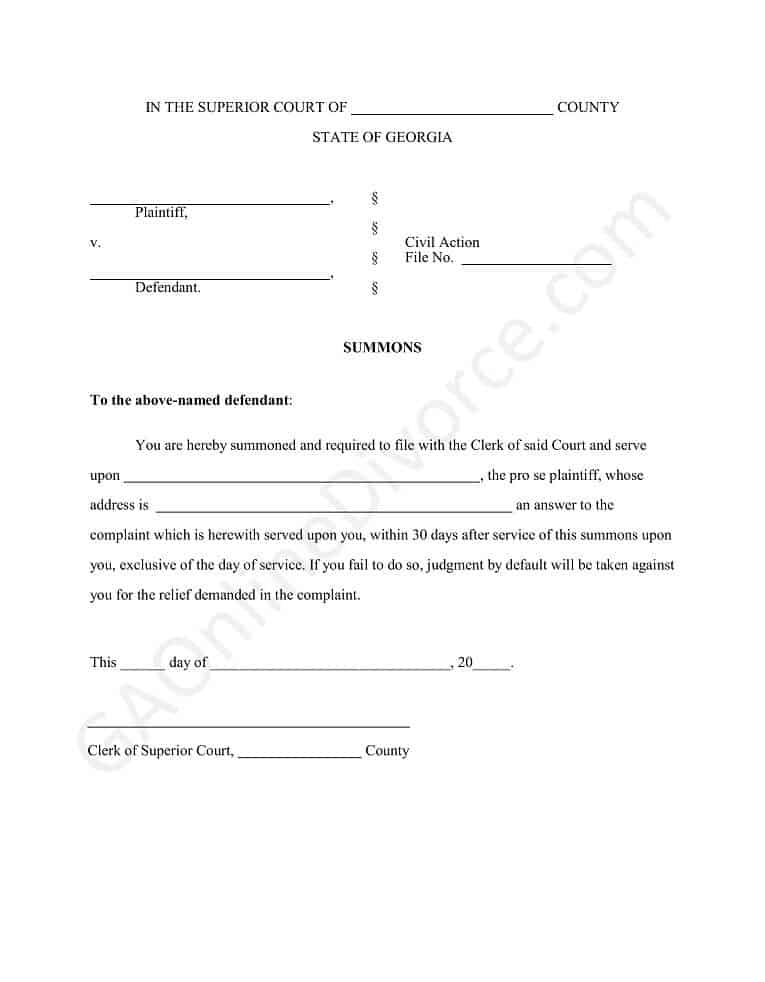 summons in the superior court diy